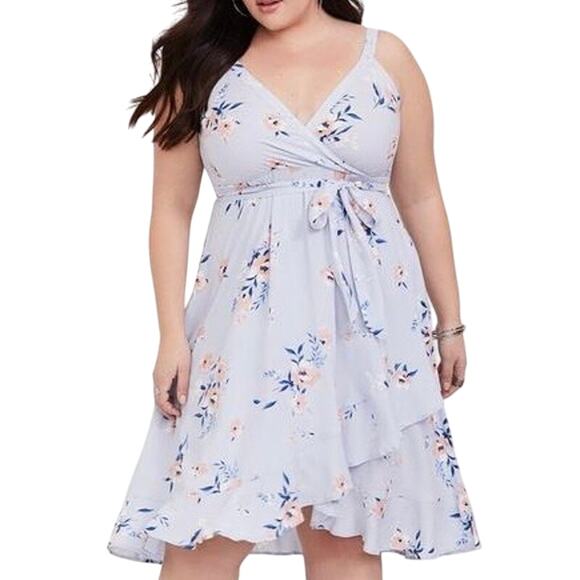 Torrid Blue Floral Challis Wrap Dress in Rosey Punch Print Size 2X - Picture 1 of 13